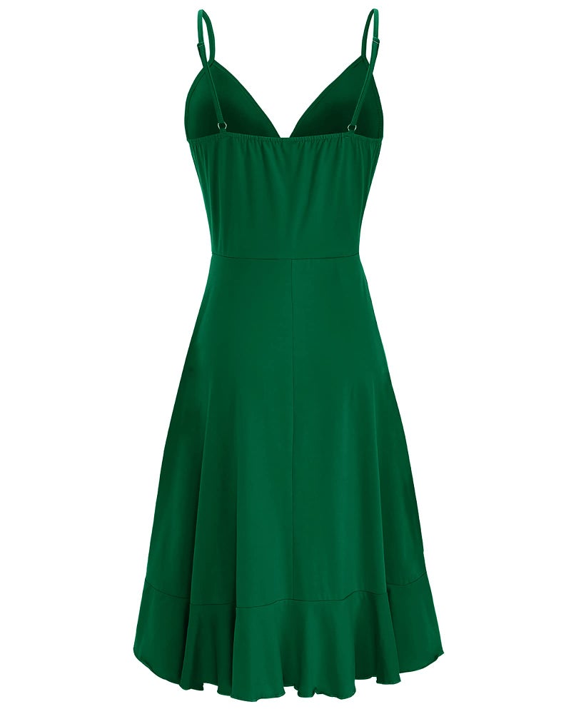ULTRANICE Summer Green Dress Womens Spring 2025 Trendy Casual Wrap Flowy V Neck Adjustable Spaghetti Outfits Clothes Wedding Guest Semi Formal Graduation Party Midi Sun Dresses(Green,M) - Image 5